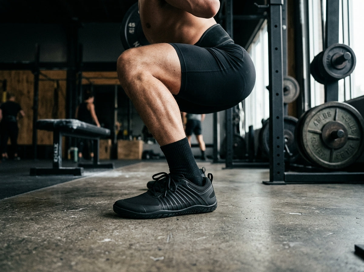 Vivobarefoot Motus Strength II Eclipse lifestyle in gym setting